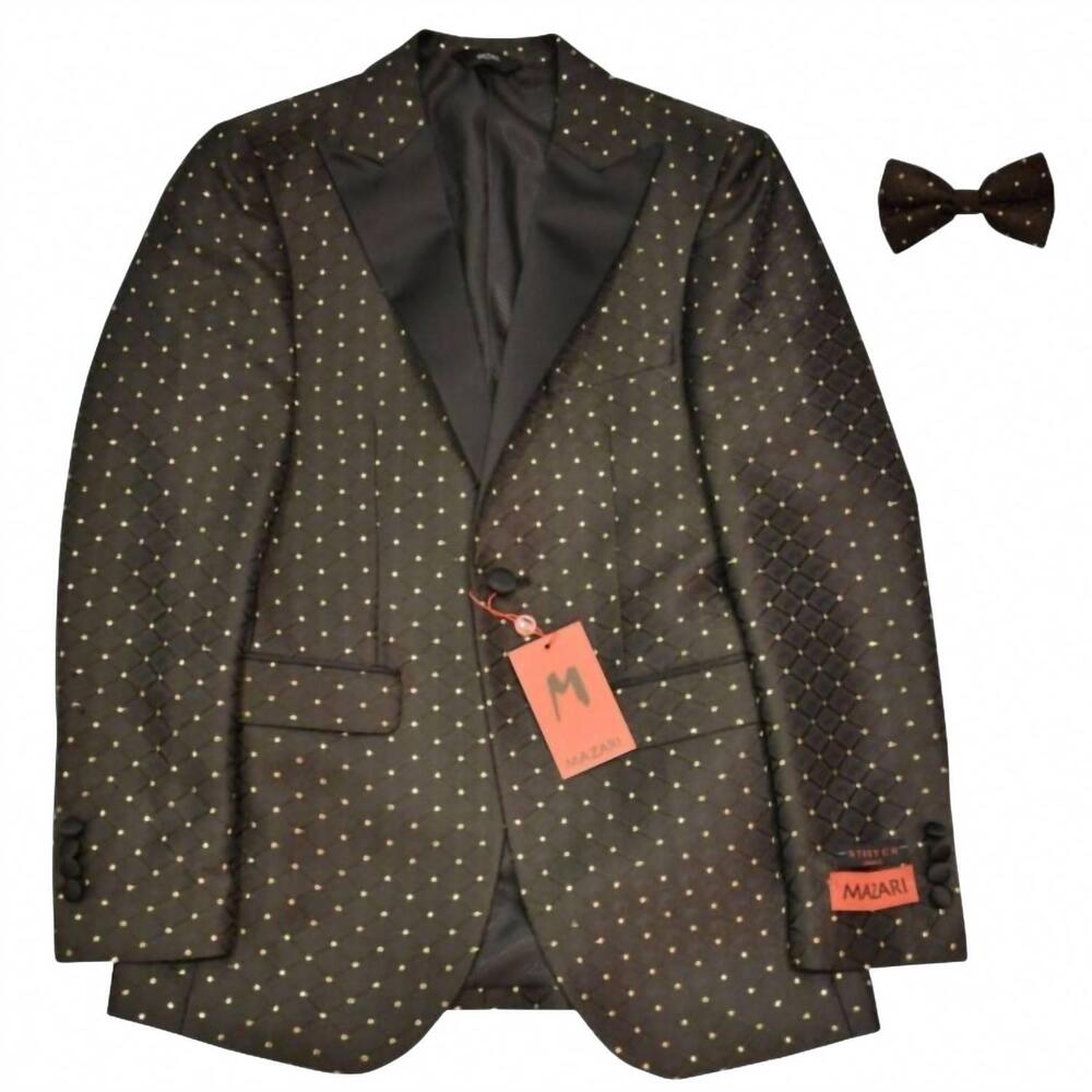 NEW MAZARI men's modern fit tuxedo with bow tie in black/gold